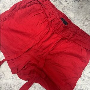 Sanctuary Red High-Waist Linen-Blend Tie Shorts